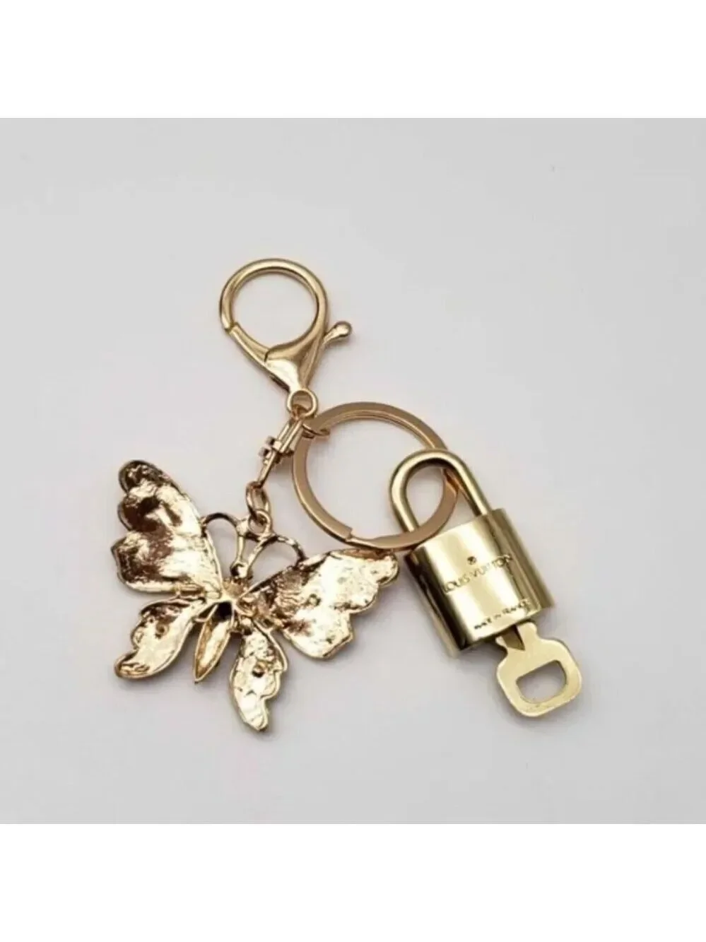 LV Gold Padlock 🔑 Authentic Louis Vuitton Charm + Unbranded Butterfly Keychain